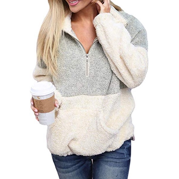 Sweaters - Zip Neck Oversized Color Block Fleece Pullover